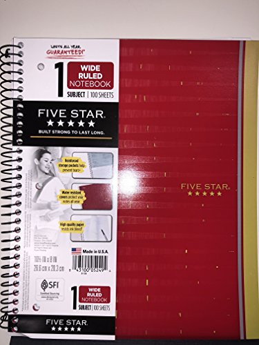 Five Star Patterned Spiral Notebook 1 Subject Wide Ruled, Red