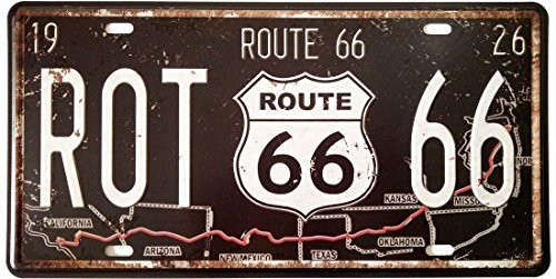 ERLOOD Route 66 Retro Vintage Auto License Plate Tin Sign Embossed Tag Size 6 X 12 ERLOOD Route 66 Retro Vintage Auto License Plate Tin Sign Embossed Tag Size 6 X 12