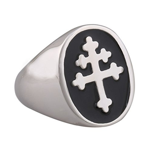 Black Enamel Cross of Lorraine Stainless Steel Mens Ring Knights Templar Crusader Black Enamel Cross of Lorraine Stainless Steel Mens Ring Knights Templar Crusader