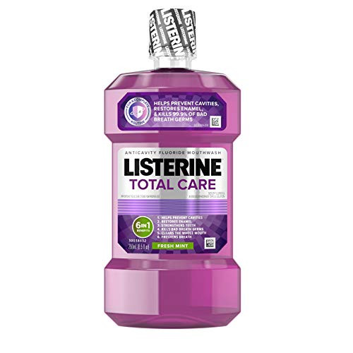 Listerine Total Care Anticavity Mouthwash 6 Benefit Fluoride Mouthwash for Bad Breath and Enamel Strength Fresh Mint Flavor 250 mL
