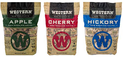 Western Popular BBQ Smoking Wood Chip Variety Pack Bundle 3  Popular Flavors  Apple  Hickory with Cherry