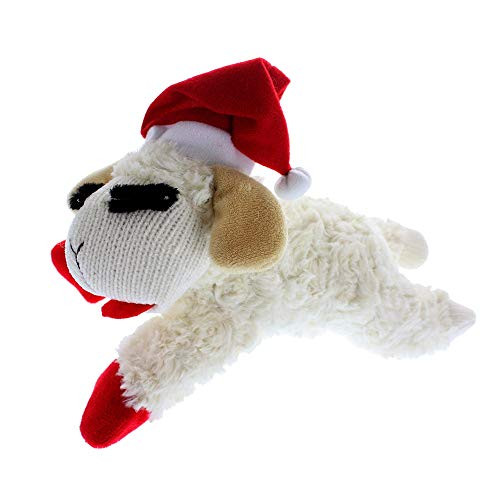 Multipet Holiday Lambchop with Santa Hat Plush Dog Toy, 10.5"