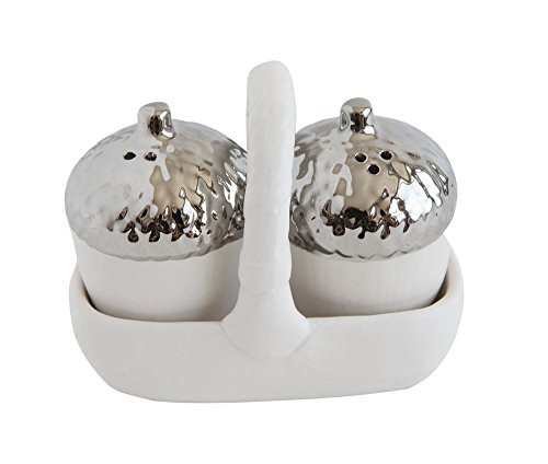Creative Co-op Ceramic Acorn Salt & Pepper Shakers in Basket, Multi