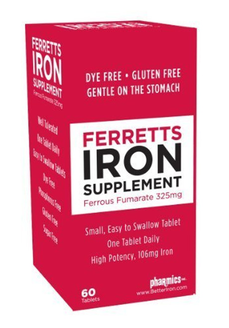 Ferretts Tablets Iron Supplement 325 mg Ferrous Fumarate Pack of 3