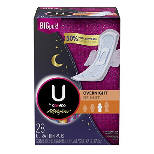 U by Kotex AllNighter Ultra Thin Overnight Feminine Pads with Wings Unscented 84 Count 3 Packs of 28