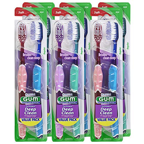 GUM Technique Deep Clean Toothbrush with QuadGrip Handle Full Soft Bristles Twin Pack Pack of 6