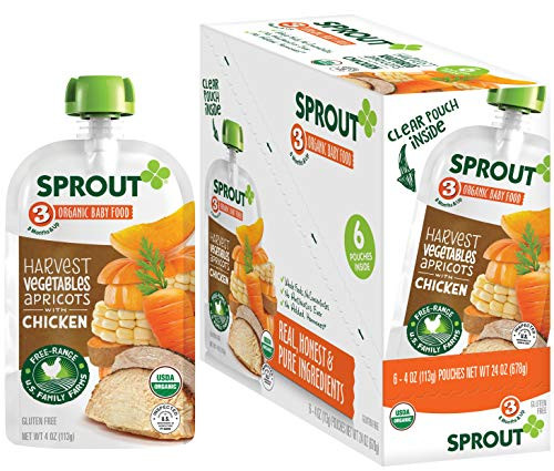 Sprout Organic Baby Food Pouches Stage 3 Harvest Vegetables Apricots w Chicken 4 Ounce Pouches Pack of 12