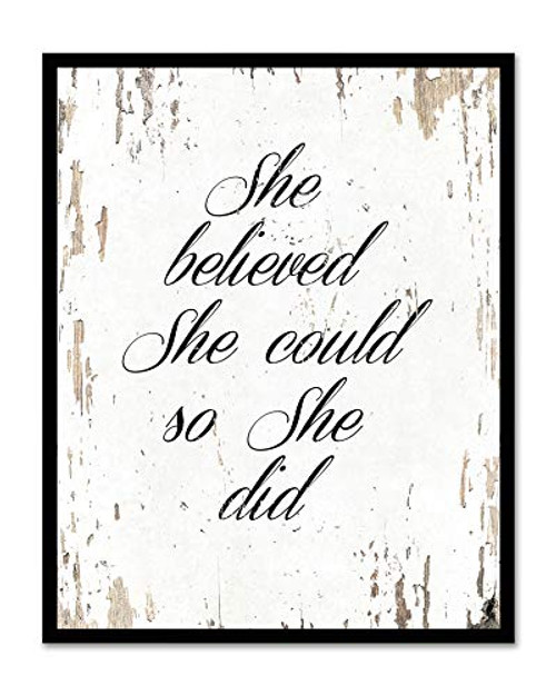 She Believed She Could So She Did FRAMED Quote Motivational Wall Art Canvas Print Home Decor Black Real Wood Frame White 14x18 She Believed She Could So She Did FRAMED Quote Motivational Wall Art Canvas Print Home Decor Black Real Wood Frame White 14x18