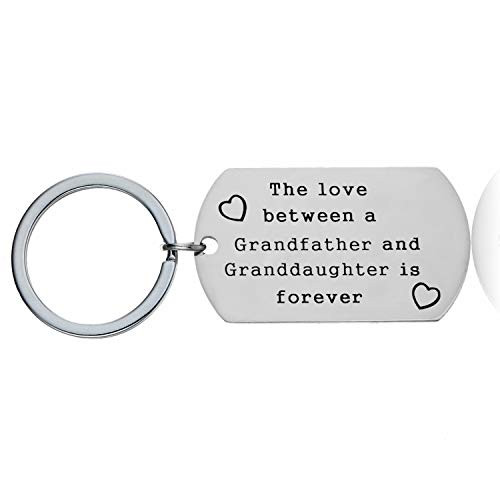 Grandfather Gift from Grandson Granddaughter Grandpa Keychain Key Ring Birthday Jewelry Gift for Grandpa The Love Between a Grandfather and Granddaughter is Forever