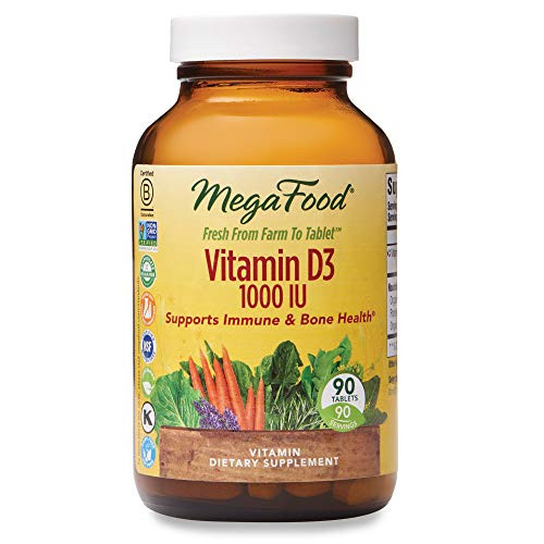 MegaFood Vitamin D3 1000 IU Immune and Bone Health Support Vitamin and Dietary Supplement Gluten Free Vegetarian 90 Tablets 90 Servings FFP