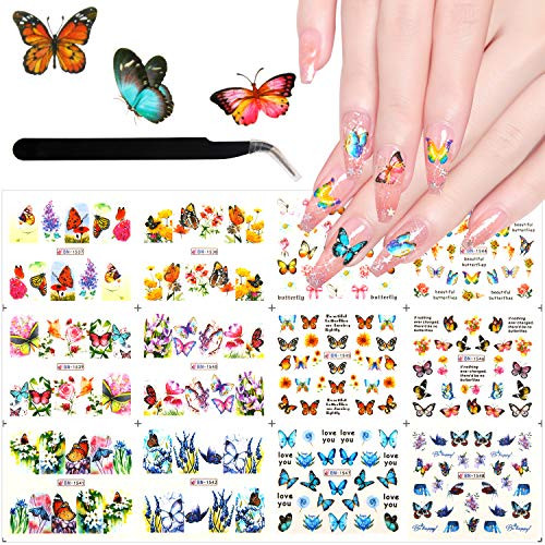 Butterfly Nail Art Stickers Water Transfer Nail Decals Butterfly Flower Design Stickers for Nails Supply Watermark Charms Nail Art DIY12pcs Butterfly Nail Art Stickers Water Transfer Nail Decals Butterfly Flower Design Stickers for Nails Supply Watermark Charms Nail Art DIY12pcs
