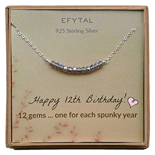 EFYTAL 12th Birthday Gifts for Girls Sterling Silver Necklace 12 beads for 12 Year Old Girl Bat Mitzvah Gift