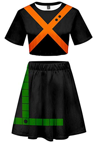 My Hero Academia Bakugou Katsuki Cosplay Costume Cheerleader Cheerleading Uniform Crop Top Dress