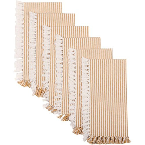 VHC Brands Harvest & Thanksgiving Farmhouse Tabletop & Kitchen-Ashton Yellow Napkin Set of 6, Gold VHC Brands Harvest & Thanksgiving Farmhouse Tabletop & Kitchen-Ashton Yellow Napkin Set of 6, Gold