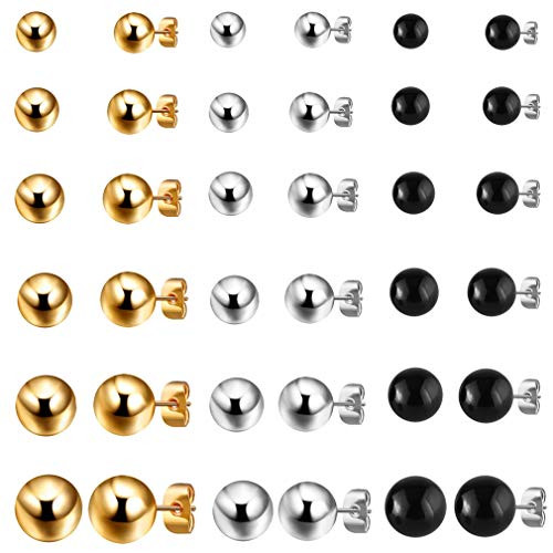 Spiritlele 18 Pairs Multiple Stud Earrings Set Beaded Stud Earrings Ball Earrings for Women Girls 18 Silver Gold Black Round Spiritlele 18 Pairs Multiple Stud Earrings Set Beaded Stud Earrings Ball Earrings for Women Girls 18 Silver Gold Black Round