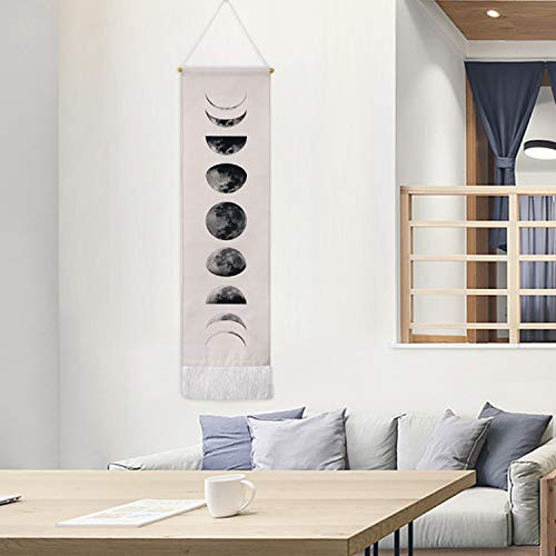 Martine Mall Tapestry Wall Hanging Tapestries Nine Phases of The Full Growth Cycle of The Moon Wall Tapestry Cotton Linen Wall Art, Modern Home Decor (White Moon Phase Change, 12.99" x 52.75") Martine Mall Tapestry Wall Hanging Tapestries Nine Phases of The Full Growth Cycle of The Moon Wall Tapestry Cotton Linen Wall Art, Modern Home Decor (White Moon Phase Change, 12.99" x 52.75")