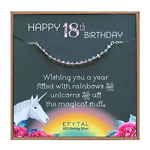 EFYTAL 18th Birthday Gifts for Girls 925 Sterling Silver Beaded Bar Necklace on Unicorn Card 18 beads for 18 Year Old Girl Jewelry Gift Idea for Daughter or Niece