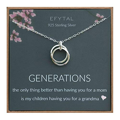 EFYTAL Grandma Gifts 925 Sterling Silver 2 Thick Interlocking Circles Necklace for Grandmother from Daughter Mom Necklaces for Women Birthday Gift Ideas Mothers Day Jewelry For Her Mothers Day