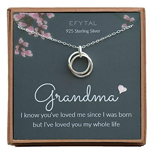 EFYTAL Grandma Gifts 925 Sterling Silver 2 Thick Interlocking Circles Necklace for Grandmother from Grandchild Mom Necklaces for Women Birthday Gift Ideas Mothers Day Jewelry For Her Mothers Day
