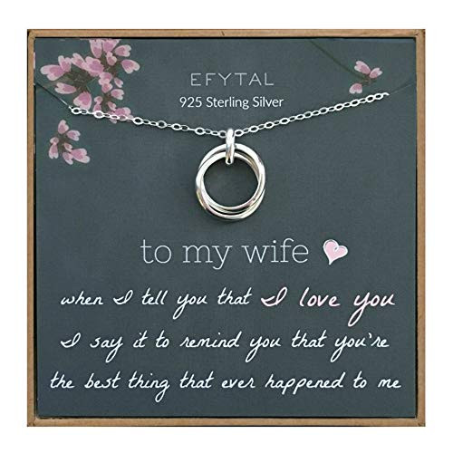 EFYTAL Wife Gifts Wife Birthday Gift Ideas For Her Romantic Sterling Silver 925 2 Thick Interlocking Circles Necklace Jewelry for Women Cute Anniversary  Valentines Day Present