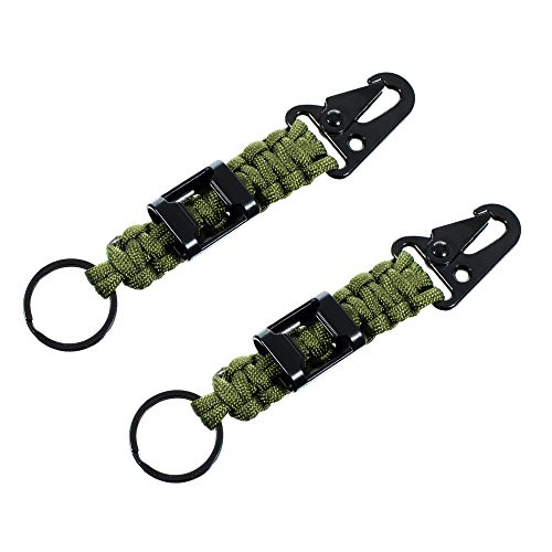 PARACORD PLANET 2 Pack Paracord Carabiner Survival Keychain with Bottle Opener Olive