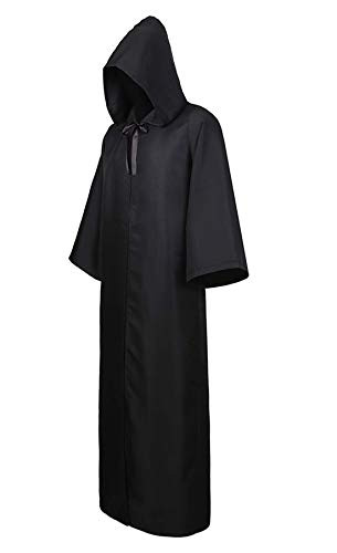 Black Halloween Hooded Cloak Wizard Robe Knight Costumes for Men Cloak Cape Monk Robe Black 2XL