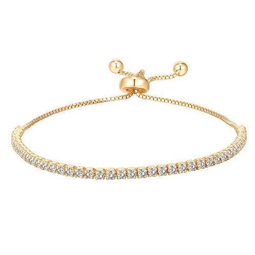 PAVOI 14K Gold Plated Cubic Zirconia Classic Tennis Bracelet for Women in Yellow Gold