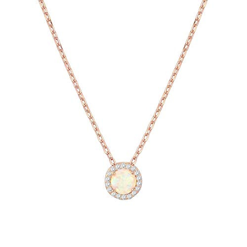 PAVOI 14K Gold Plated Created Opal Pendant Cubic Zirconia Halo Necklace  Rose Gold Necklaces for Women PAVOI 14K Gold Plated Created Opal Pendant Cubic Zirconia Halo Necklace  Rose Gold Necklaces for Women