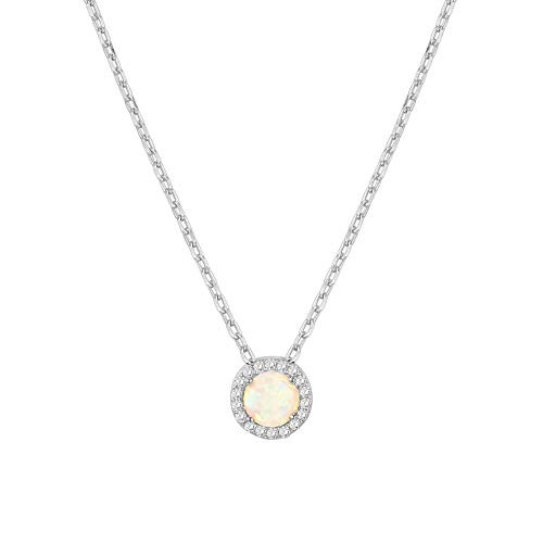 PAVOI 14K Gold Plated Created Opal Pendant Cubic Zirconia Halo Necklace  White Gold Necklaces for Women PAVOI 14K Gold Plated Created Opal Pendant Cubic Zirconia Halo Necklace  White Gold Necklaces for Women