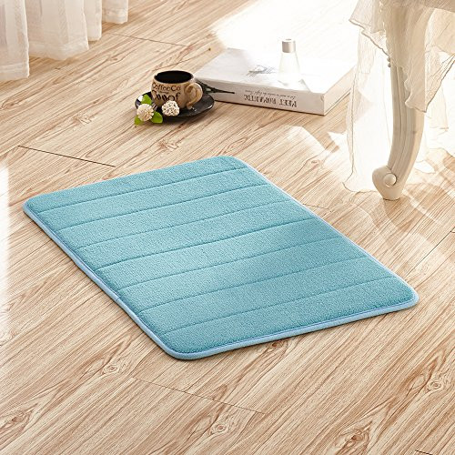 Singtryee Bath Rugs Soft Fleece Memory Foam Doormat, Water Absorbent Strips Mats for Kitchen Bathroom,Blue,20" x 32"