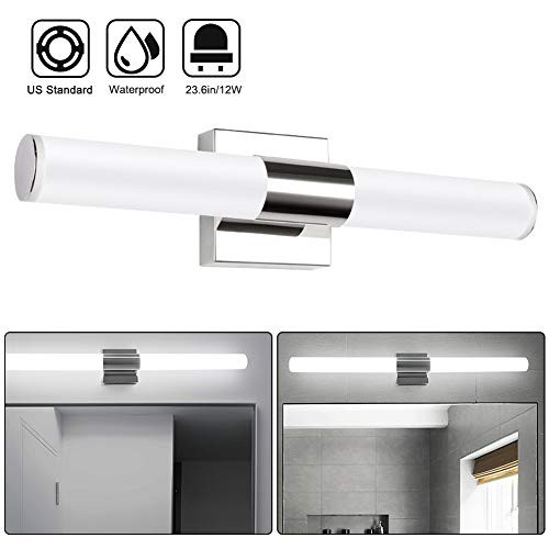 Elitlife 236inch 12W Bathroom LED Modern Vanity Light Polished Chrome Cool White Light 6000K Stainless Steel Bathroom Wall Sconce Light Fixtures
