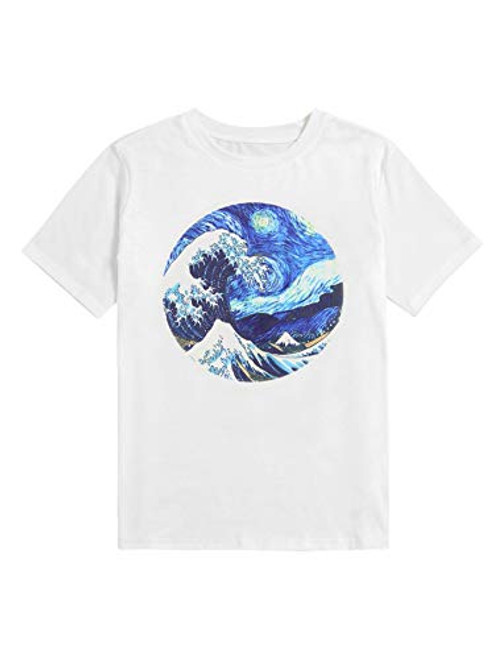 Romwe Womens Summer Wave Graphic Print TShirt Short Sleeve Casual Tops Tee White20 S
