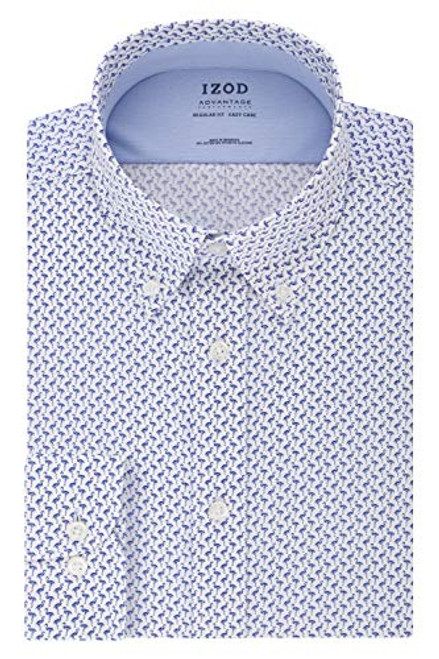 IZOD Mens Dress Shirt Regular Fit Stretch FX Cooling Collar Print Ocean 17175 Neck 3233 Sleeve XLarge