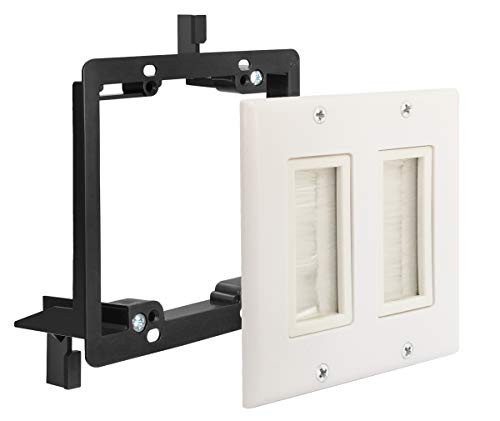 2 Gang Brush Wall Plate WI1008WH-1 1 Pack Decora Insert Mounting Bracket for Low Voltage Cable Pass Networking Wires Audio Vedio HDMI HDTV Home Theater