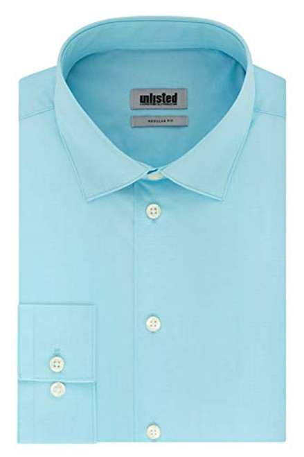Kenneth Cole Unlisted Mens Dress Shirt Regular Fit Solid  Aqua 16165 Neck 3435 Sleeve