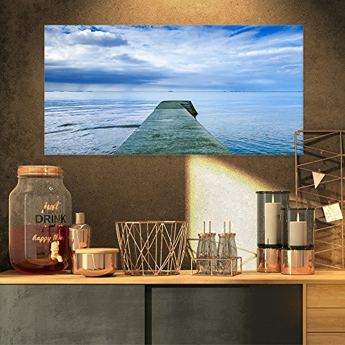 Designart PT8360-32-16 Concrete Pier Under Cloudy Sky Seascape Photo Canvas Print 32x16 Blue Designart PT8360-32-16 Concrete Pier Under Cloudy Sky Seascape Photo Canvas Print 32x16 Blue