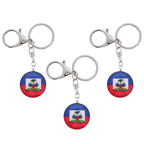 Haiti Round Glass Flag Keyring Keychain  Set of 3