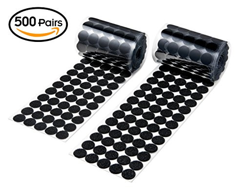 Heze 1000pcs (500 Pair Sets) 20mm Diameter Sticky Back Coins Nylon Coins Hook & Loop Self Adhesive Dots Tapes (Black)