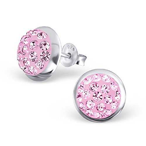 ICYROSE 925 Sterling Silver Small Round Pink Crystal Ear Studs 16573