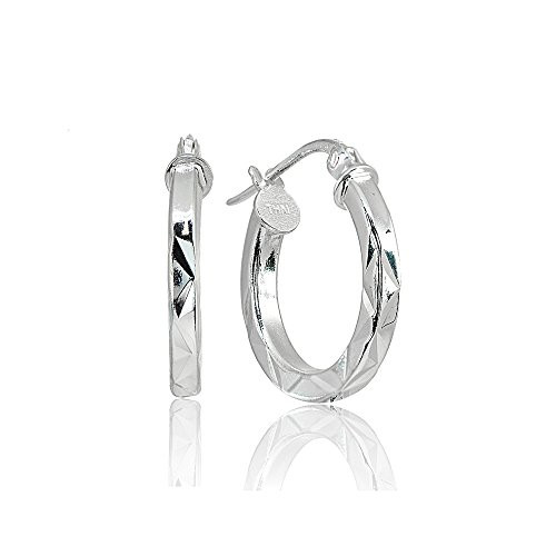 LOVVE Sterling Silver 2x25mm High Polished Diamond Cut SquareTube Round ClickTop Hoop Earrings