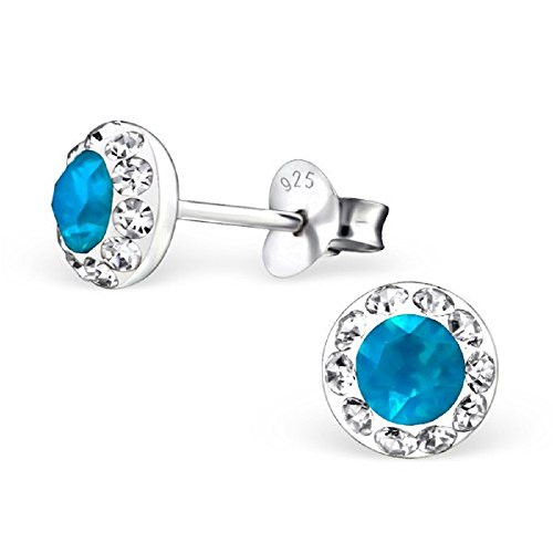 ICYROSE 925 Sterling Silver White  Blue Round Crystal Stud Earrings 24382