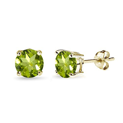 Yellow Gold Flashed Sterling Silver Peridot 7mm RoundCut Solitaire Stud Earrings