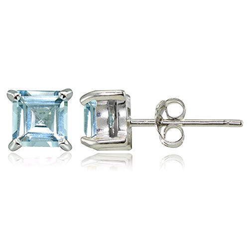 Sterling Silver Blue Topaz 5mm Square Stud Earrings