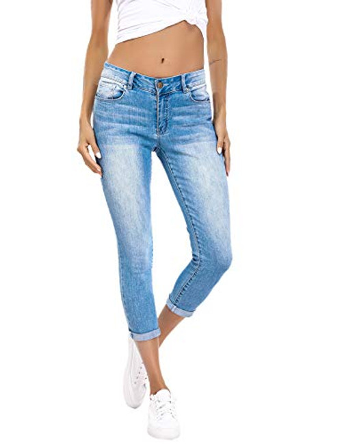 Resfeber Womens Ripped Skinny Jeans Distressed Capri Jeans Stretch Crop Jeans with Hole Resfeber Womens Ripped Skinny Jeans Distressed Capri Jeans Stretch Crop Jeans with Hole
