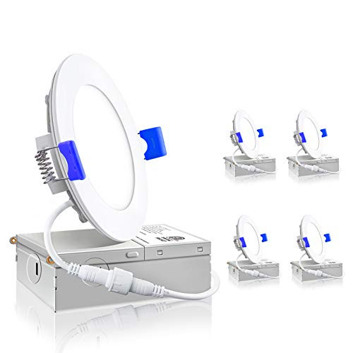 Ensenior 4 Pack 4 Inch UltraThin LED Recessed Ceiling Light with Junction Box 3000K Warm White 9W 75W Eqv Dimmable CanKiller Downlight 750LM High Brightness ETL and Energy Star Certified Ensenior 4 Pack 4 Inch UltraThin LED Recessed Ceiling Light with Junction Box 3000K Warm White 9W 75W Eqv Dimmable CanKiller Downlight 750LM High Brightness ETL and Energy Star Certified