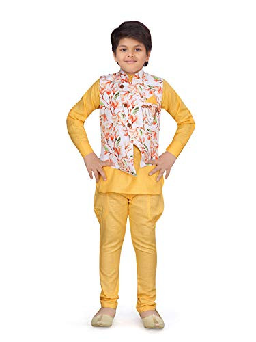 AJ Dezines Kids Indian Wear Kurta Pajama and Waistcoat Set For Boys 509YELLOW7