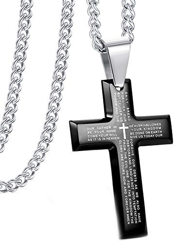 Jstyle Jewelry Mens Stainless Steel Simple Black Cross Pendant Lords Prayer Necklace 22 Inch