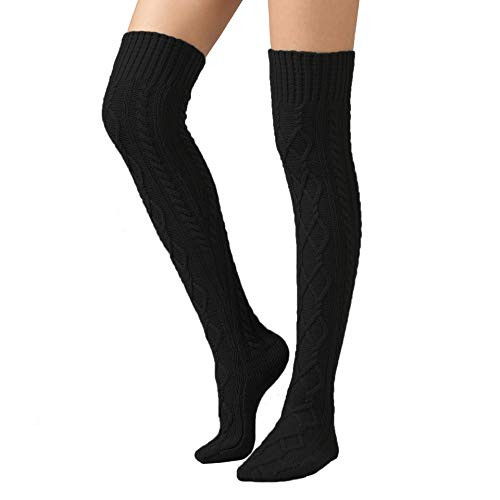 SherryDC Womens Cable Knit Boot Stockings Extra Long Thigh High Leg Warmers Winter Floor Socks Black SherryDC Womens Cable Knit Boot Stockings Extra Long Thigh High Leg Warmers Winter Floor Socks Black