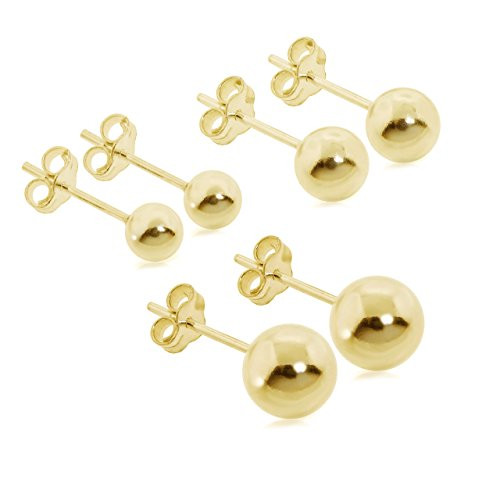 3 Pair Set of Sterling Silver Round Ball Stud Earrings Includes 5mm7mm yellowgoldplatedsilver