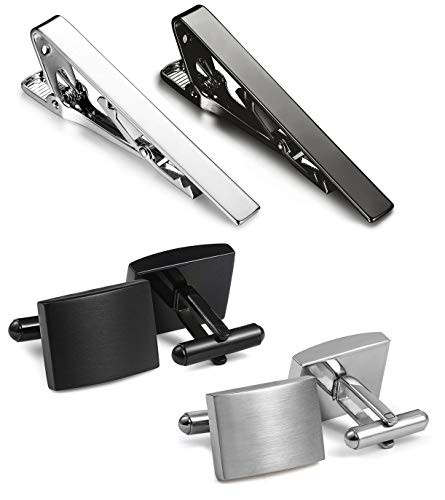 FIBO STEEL Tie Clips Cufflink Set for Men Classic Wedding Cufflinks Mens Dad Birthday